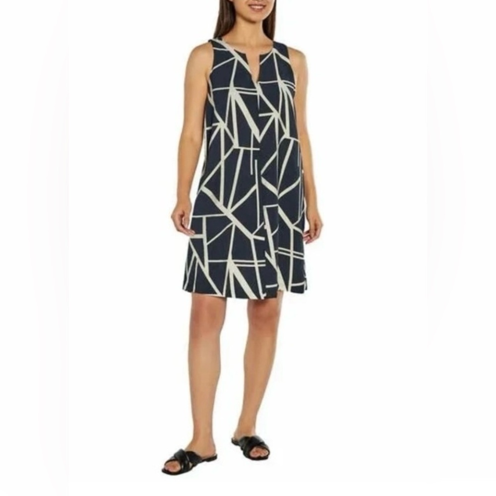 Banana Republic Navy/Cream Satin V-Neck Sleeveless Dress Size XXL NWT